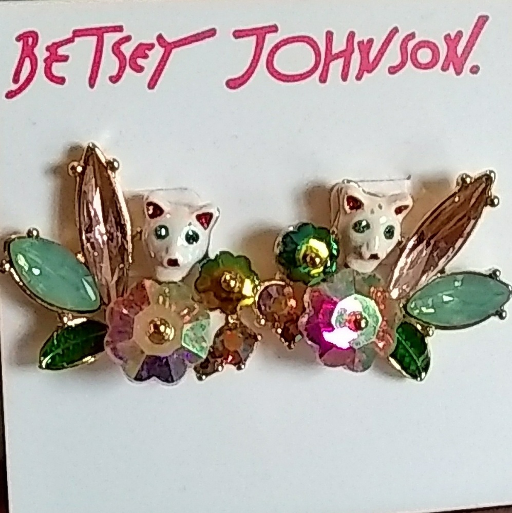 Betsey Johnson kitty floral earring studs